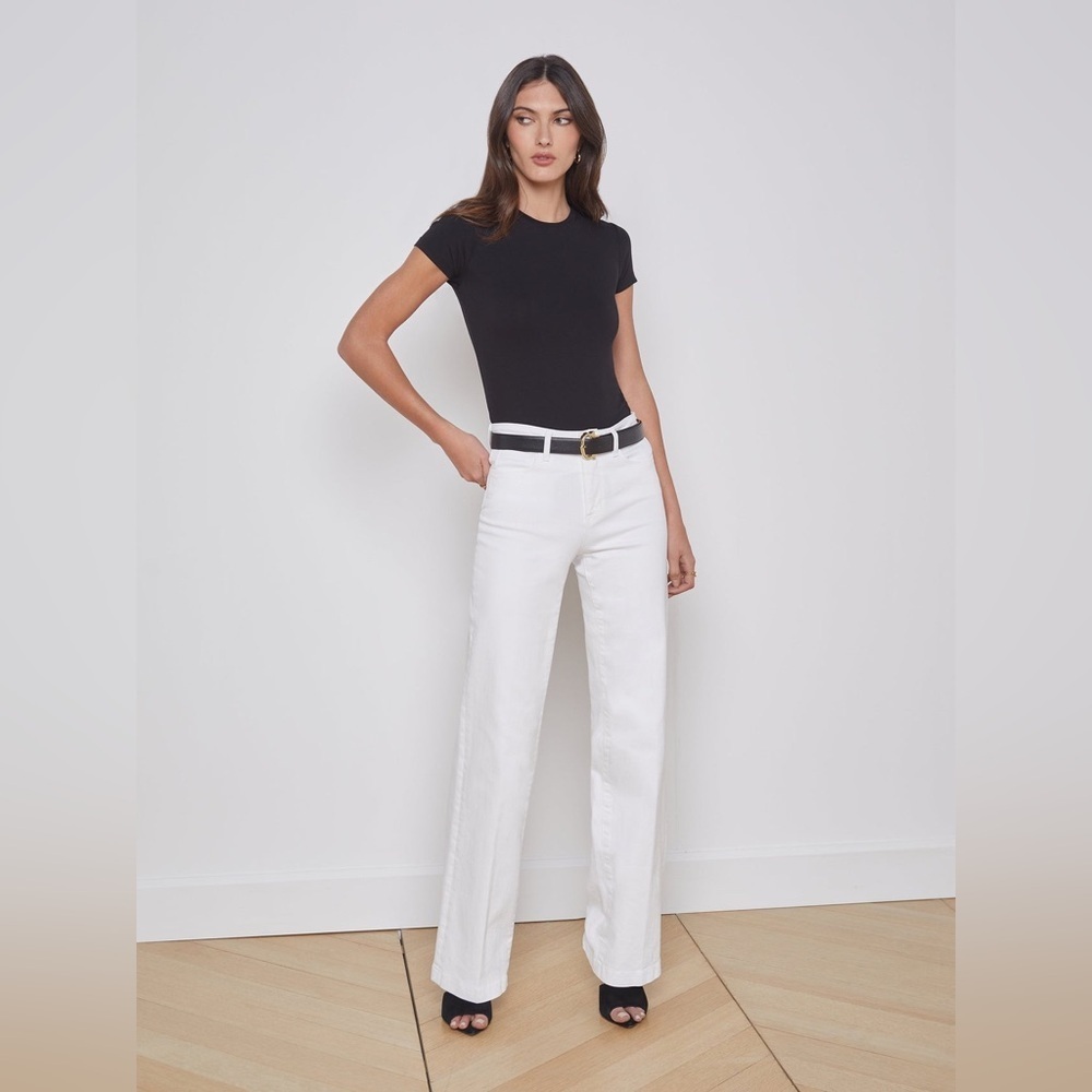 NEW L'Agence Women's Clayton Jeans Blanc White Wide Leg High Rise Cotton